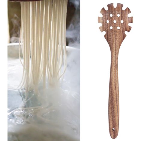 Küchenlöffel aus Teakholz, Nudelsieb aus lebensmittelechtem Naturholz, für die Küche (1/5)