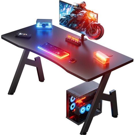 EcoFurnix 100 x 50 cm Escritorio Gaming, Escritorio Informático Ergonómico, Mesa de Ordenador con Superficie de Fibra de Carbono, Negro