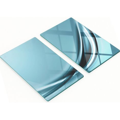 Planches à apéritif en verre, motif abstrait bleu, 2 x 30 x 52 cm (1/5)