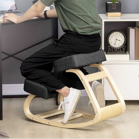 Chaise à genoux ergonomique, tabouret rembourré, bois, noir, charge 120 kg, REDOM (1/5)
