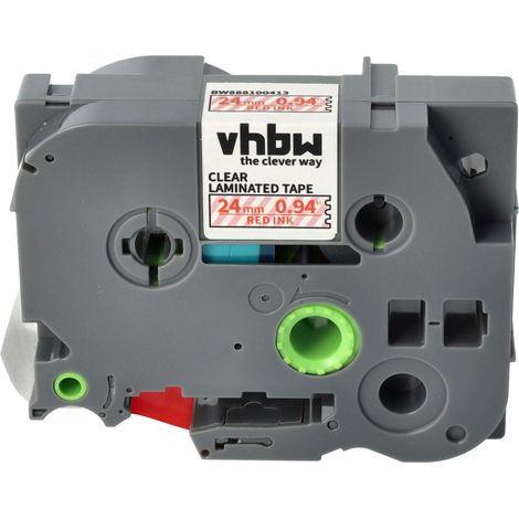 vhbw Label Tape compatible with Brother PT 1650, 1400, 1500pc, 1600, 2200, 2210 Label Printer 8m x 24 mm, Red on Transparent, Laminated (1/4)