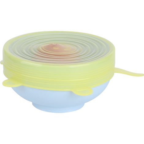 Couvercles en silicone extensibles pour la conservation des aliments et des fruits, lot de six couvercles pour bols de conservation - jaune (1/5)