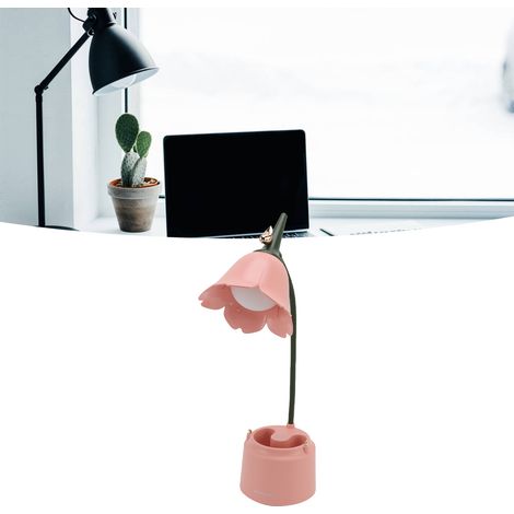 Lampe de bureau LED tactile rose 5V 3W avec porte-stylo et motif floral nordique (GL562) (1/5)