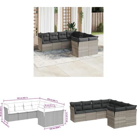 vidaXL Salon de jardin 8 pcs avec coussins gris clair résine tressée (1/3)