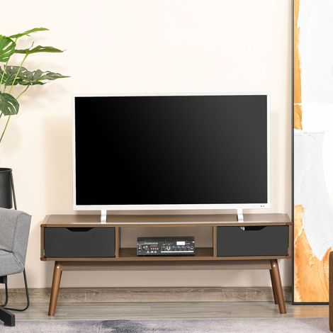 Mueble de TV Mesa de Salón para Televisión de 50 Pulgadas con 2 Cajones y Compartimento Abierto Estilo Moderno 122x39x46 cm Marrón (1/5)