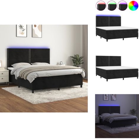 Sommier à lattes de lit avec matelas et LED Noir 180x200 cm - Lit Plateforme - Lit Capitonné - Lit Design - Lit Double - Matelas À Ressorts Ensachés (1/5)