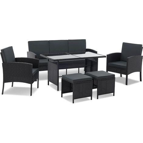 Gruppo di sedute in polyrattan Turin   Nero  Set di mobili da giardino moderni per 7 persone, cuscini inclusi (1/2)