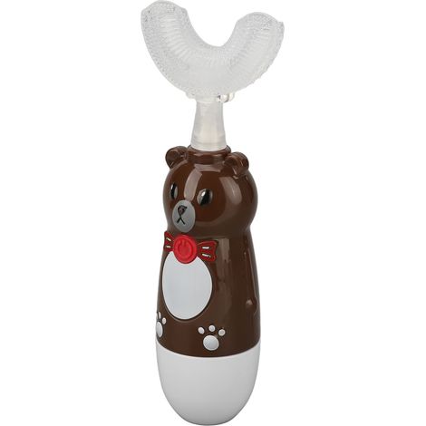 Brosse à dents électrique sonique en silicone en forme de U pour enfants de 6 à 12 ans, couleur marron. (1/5)