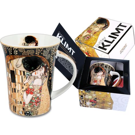 Tazza in porcellana con motivo "Bacio Nero" di Gustav Klimt, regalo per lei, per la casa. (1/4)