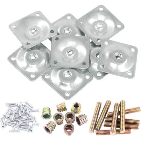 Set of 8 silver mounting plates for sofa furniture legs (1/5)