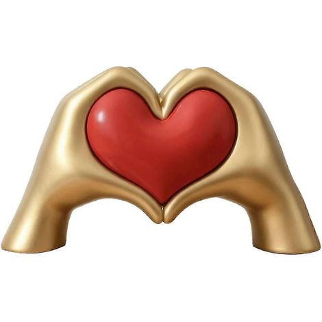 Sculpture de main en forme de cœur, en résine dorée, forme de cœur, cœur rouge, convient pour le salon, la chambre, le bureau, une table basse, un bureau, la décoration d'une fête de mariage. (1/5)
