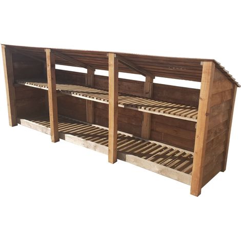 Wooden Log Store Reverse Roof, W335xH126cm (Brown finish) With Kindling Shelf