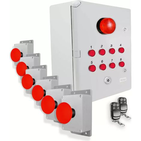 Système identification alerte sans-fil 300m - 6 boutons coup de poing Sirène Flash LEDs Télécommandes d'arrêt (DA600+)