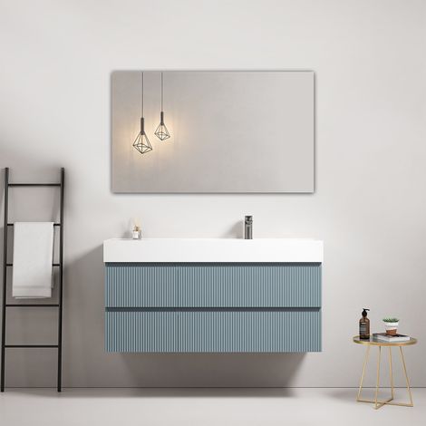Mobile bagno sospeso cannettato 120 cm Blu Avio Lavabo a Destra in Resina Specchio Quadro - Fiji Paint (1/4)