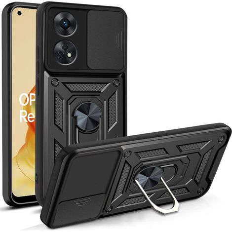 Set di custodia rinforzata per Oppo Reno8 T, Nox Camera Slide, nero + vetro (1/2)