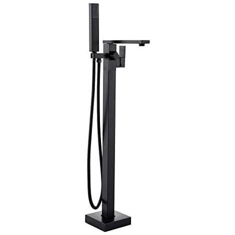 Robinet De Baignoire Avec Douchette Cascade Baignoire Robinet Mitigeur Au Sol Autoportant Melangeur Baignoire Îlot Sur Pied Avec Poignée noir(connexion interne) (1/4)