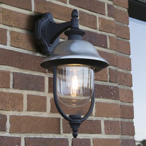 LED Außen Wandlaterne hängend im Landhausstil, Schwarz-Silber, Höhe 49cm (1/5)