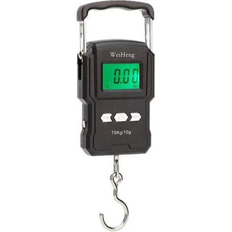 Balance de Pêche, 165lb / 75kg Balance pour Le Bagage Suspendu, Balance Pêche électronique avec écran LCD Rétroéclairé, Mètre Ruban et 2 Piles AAA, Convient pour la Pêche en Plein Air (1/5)