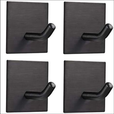 4 Pieces Wall Adhesive Hook, 3M Self-Adhesive Towel Holder in Stainless Steel, Waterproof and Rustproof, No Drilling Required, Towel Hook for Living Room, Bathroom, Kitchen, Office, Black, TRIMEC (1/5)