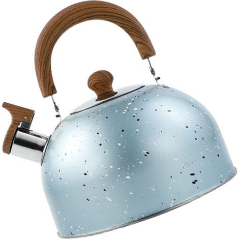 Großer Edelstahl-Wasserkocher mit Pfeife, flachem Boden, geeignet für Gas- und Induktionsherde, 2 l, blau (1/5)