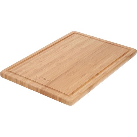 Planche à découper de cuisine en bois 100% bambou avec fente 32x25,5 cm, viande, poisson, légumes, fruits, nourriture. (1/3)