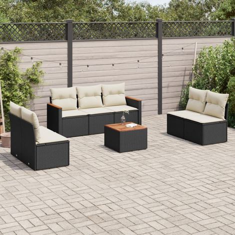 8-tlg. Garten-Sofagarnitur mit Kissen Schwarz Poly Rattan (1/5)