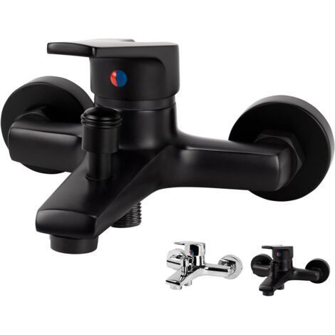 Bathtub mixer tap, single-lever shower tap, bathtub tap, shower tap, exposed bathtub mixer, wall-mounted shower tap (black), without hand shower.