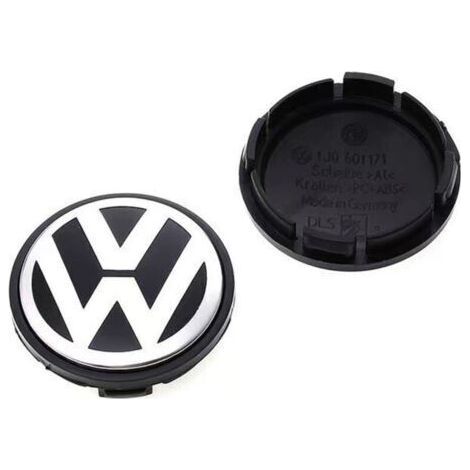 Cache-moyeu de roue 56mm pour Volkswagen Golf, Passat, Polo, Jetta, Bora, Santana – Centre de jante bombé, capuchon de moyeu en alliage d’aluminium, kit 4 pièces, accessoire jante voiture – Noir et bl (1/2)