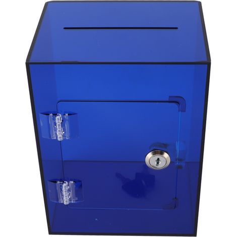 Tirelire en acrylique transparent pour adultes et enfants, grande taille, robuste, avec 2 clés, bleue. (1/5)