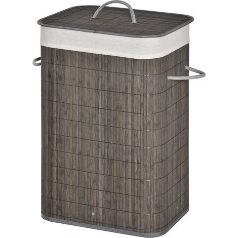 Panier à linge avec poignées et sac à linge lavable, rotin, polyester, coton, métal, 43 x 32 x 61 cm, gris (1/5)