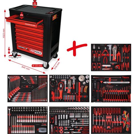 KS Tools PERFORMANCEplus Werkstattwagen-Satz P15 mit 397 Werkzeugen für 7 Schubladen