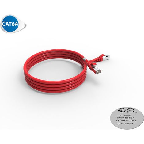 Cordon RJ45 CAT6A SFTP 100 OHMS LSOH, Couleur : Rouge, Longueur : 2m (2215R)