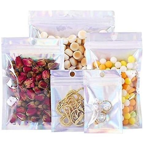 200 sachets hermétiques refermables en aluminium avec fermeture éclair, disponibles en 4 tailles - Sachets colorés en Mylar pour bonbons, noix et biscuits (1/5)