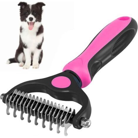 Brosse Chien et Chat Professionnel Brosse Chien Poil Long Toilettage du Chien Râteau Dents à Double Face Élimine Les Nœuds, Les Tapis et Les Cheveux Emmêlé - Rose