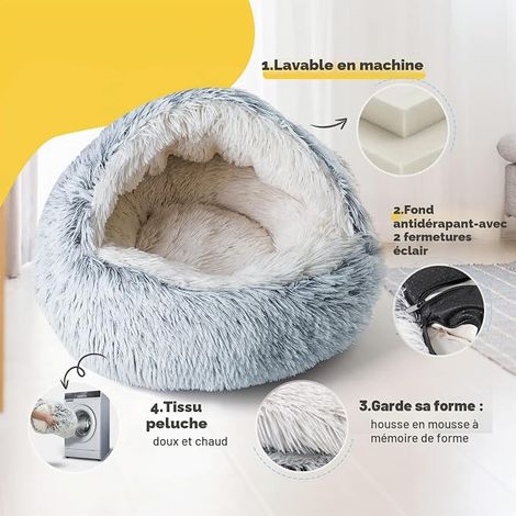 Cat Bed Plush Washable 50 x 50 cm, Grey  Soft Plush Cat Bed Cushion, Warm Nest for Cats (1/4)