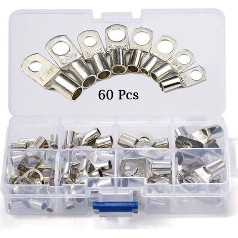 Cosses à anneau, lot de 60, trou de boulon en cuivre étamé, bornes de connexion de fils, cosses de câble, batterie de voiture SC (argent) (1/5)