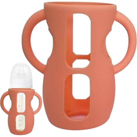 Silikon-Schutzhülle für Glasflaschen – Babyflaschenhülle mit Griffen – Bruchsicherer Flaschenhalter, stoß- und sturzsichere Hülle, geeignet für (1/5)