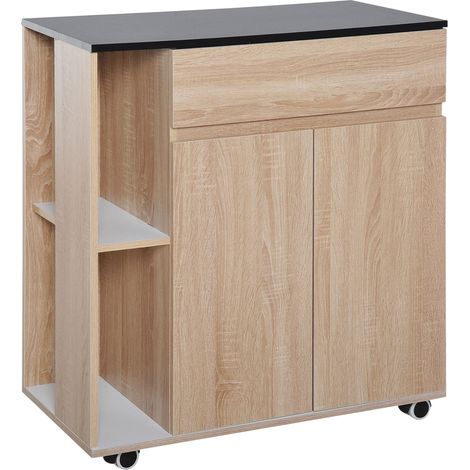 Îlot de cuisine multifonction avec tiroir placard 2 étagères latérales réglables chariot bois noir et chêne 78x39,5x88,5 cm meuble cuisine rangement design gain de place
