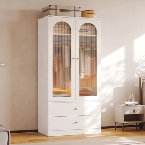 Armario ropero de 2 puertas 89,5 x 50,5 x 200 cm MDF y vidrio blanco con 2 cajones - CHICFURN (1/5)