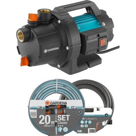 GARDENA Set Bomba sumergible 3000 l/h, 600W, y 3,5 bares de presión con manguera de 20 m, racores y manguera de aspiración incluidos (09011-47) (1/5)