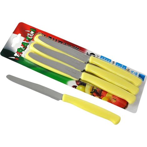 Svanera tagliataglia set 6 coltelli tavola lama dentata acciaio inox cm 11 manico giallo