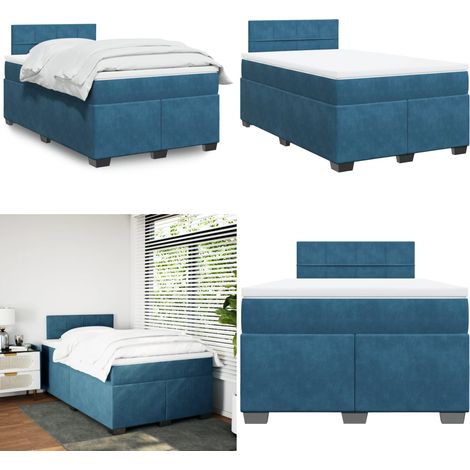 Sommier à lattes de lit et matelas bleu foncé 120x190cm velours - Lit Double - Lit Plateforme - Matelas À Ressorts Ensachés - Literie - Chambre À Coucher - Home & Living (1/5)