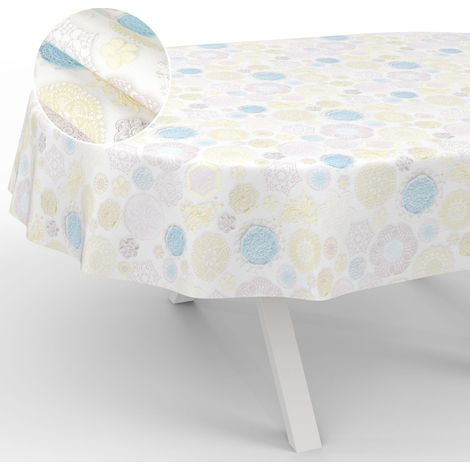 Nappe en Toile cirée, Lavable, pour Table de Jardin, extérieur et intérieur, Ovale, 240 x 140 cm, Bord coupé, Pointes (1/5)