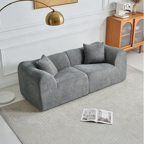 2-Sitzer-Sofa aus grauem Samt mit Kissen OKWISH (1/5)