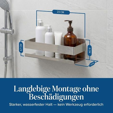 Rangement Douche Sans Percage, 3M Adhesif, Etagere Salle de Bain pour Shampoing et Gel douche, Panier Serviteur Douche (1/4)