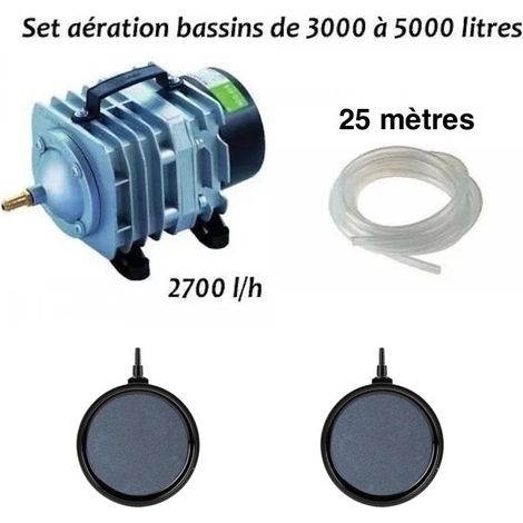 Set aérateur bassin de jardin de 3000 à 5000 l. 2 bulleurs disque PREMIUM (1/5)
