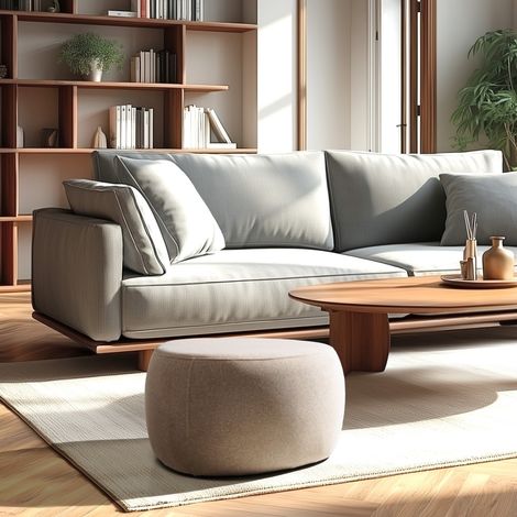 LEOPOLD - Pouf forme galet n°3 en tissu effet velours beige foncé (1/5)