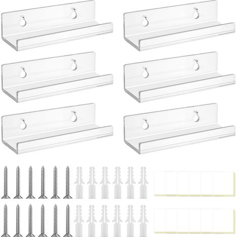 6 Pièces Accroche Vinyle Mural, Etagere Murale Transparente, Flottantes en Acrylique Supports Muraux pour Disque Etagère à Vinyles-10 x 3,5 x 3 cm (Blanc) (1/5)