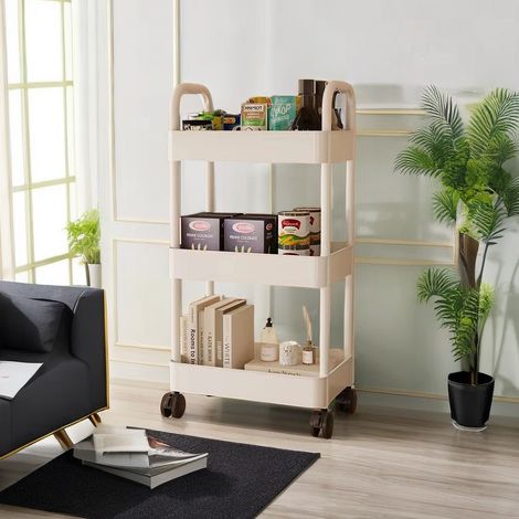 Carro organisateur multiusos, 3 niveaux, avec rues, 360 °, Blanco (1/4)