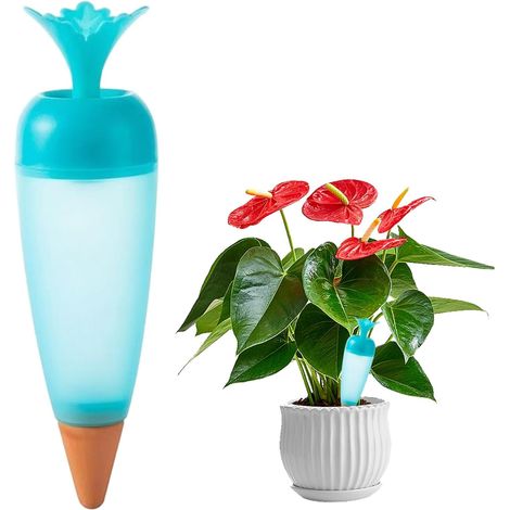 Arroseur automatique en forme de carotte, pour plantes d'intérieur et d'extérieur (bleu). (1/4)